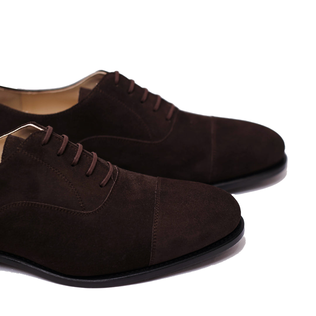 Mencacci Dark Brown Suede Cap Toe Oxford Shoes For Men Idrese